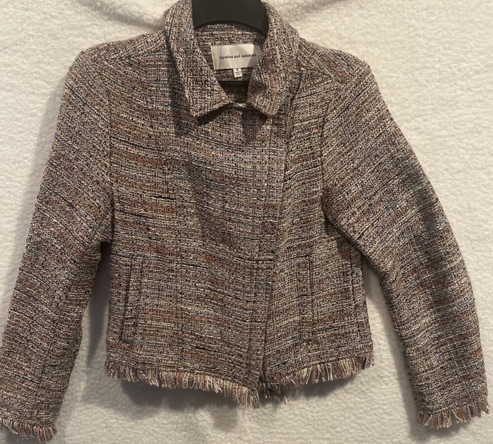 Cupcakes And Cashmere Multicolor Long Sleeve Cropped Womens Jacket Tweed Small